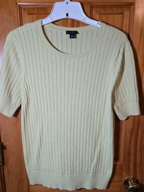 Ann Taylor Factory Pale Green Ribbed Short Sleeve Sweater